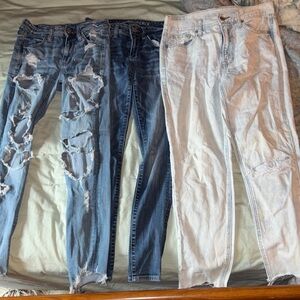 AE Stylish Women's Ripped Jeans - Blue and White